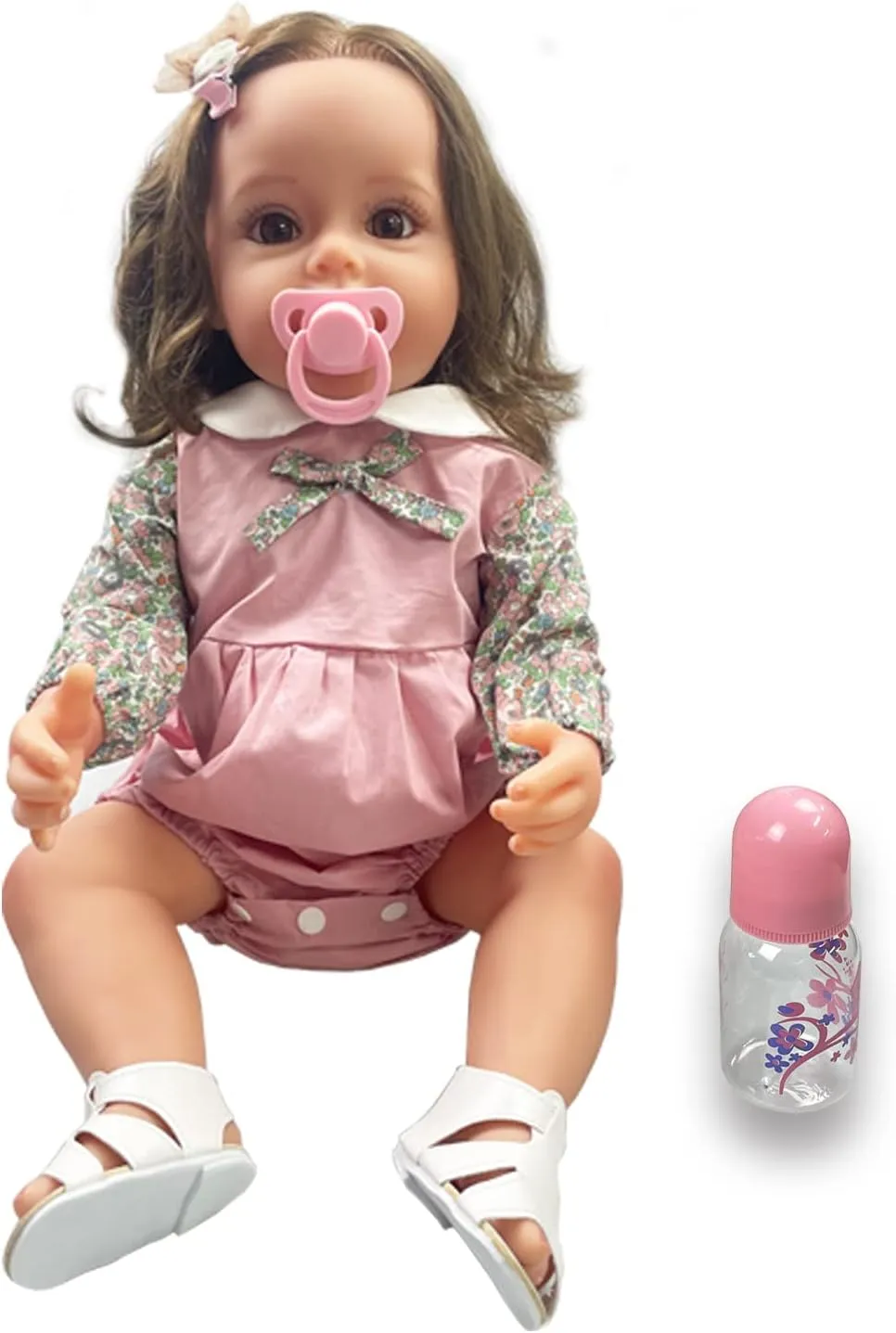 Reborn Baby Dolls Girl, 22" Beautiful Lifelike Doll Full Body Vinyl Silicone with Long Hair for Kids, Realistic Newborn Baby Doll with Feeding Toy for Birthday Christmas
