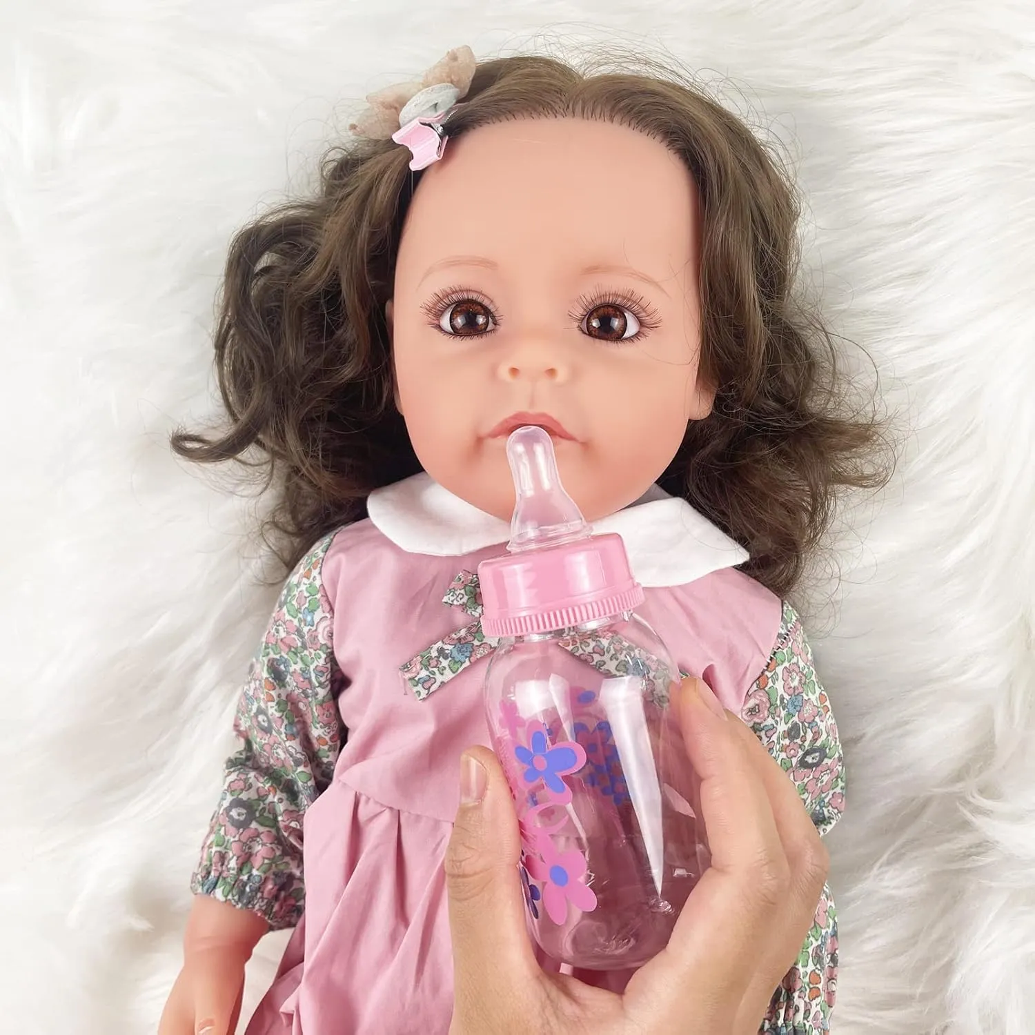 Reborn Baby Dolls Girl, 22" Beautiful Lifelike Doll Full Body Vinyl Silicone with Long Hair for Kids, Realistic Newborn Baby Doll with Feeding Toy for Birthday Christmas
