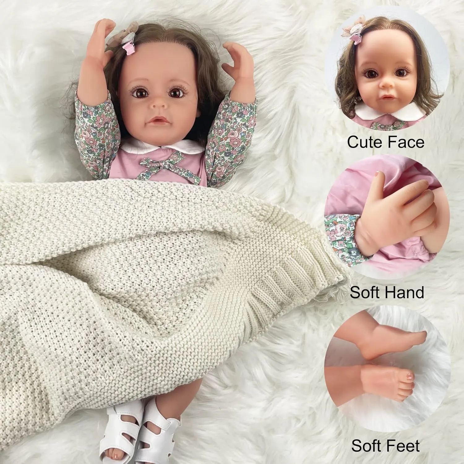 Reborn Baby Dolls Girl, 22" Beautiful Lifelike Doll Full Body Vinyl Silicone with Long Hair for Kids, Realistic Newborn Baby Doll with Feeding Toy for Birthday Christmas
