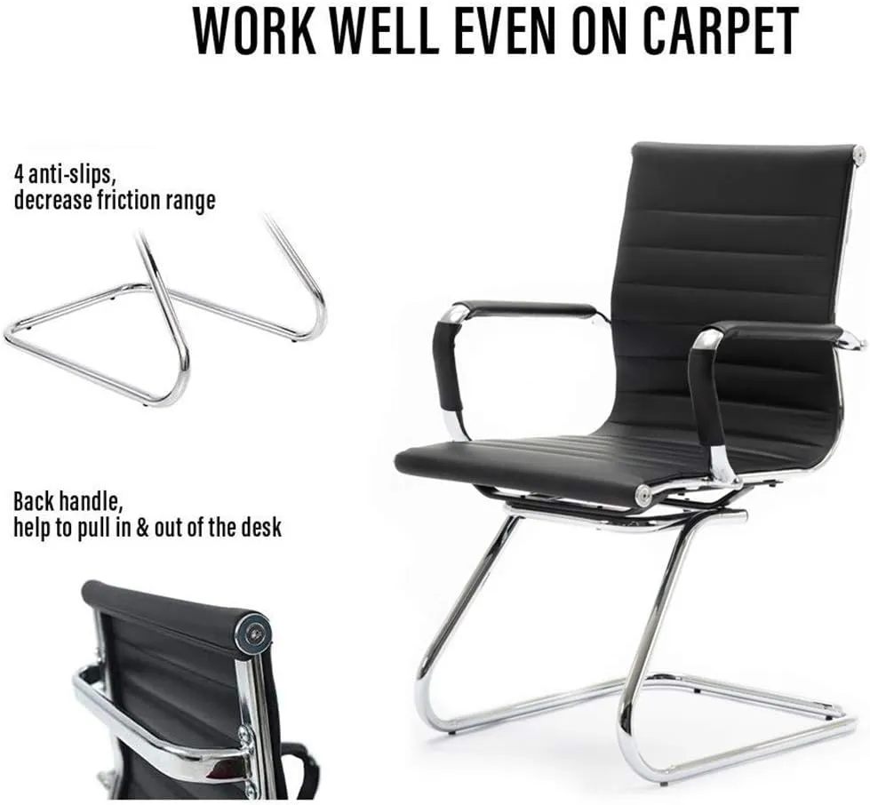 Reception Chairs No Wheels Leather Conference Chair Heavy Duty Back Support Office Guest Chair, Set of 2 (Black)