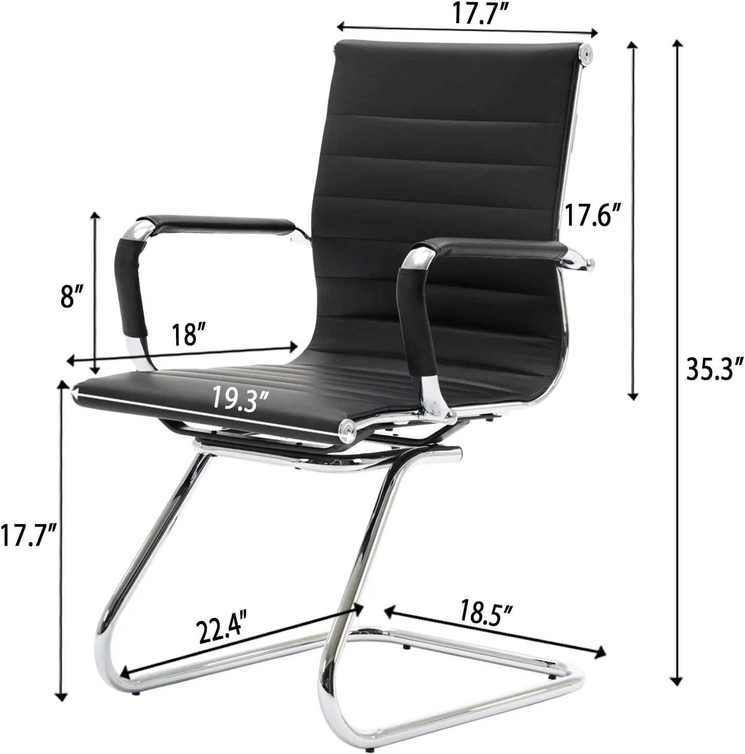 Reception Chairs No Wheels Leather Conference Chair Heavy Duty Back Support Office Guest Chair, Set of 2 (Black)