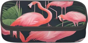 Red Flamingo Succulent Plants Print Large Capacity Compartments Pencil Case Pencil Pouch Bag Travel Toiletry Organizer Bag