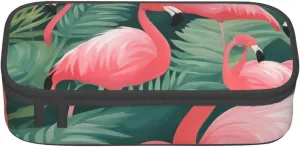 Red Flamingo Succulent Plants Print Large Capacity Compartments Pencil Case Pencil Pouch Bag Travel Toiletry Organizer Bag