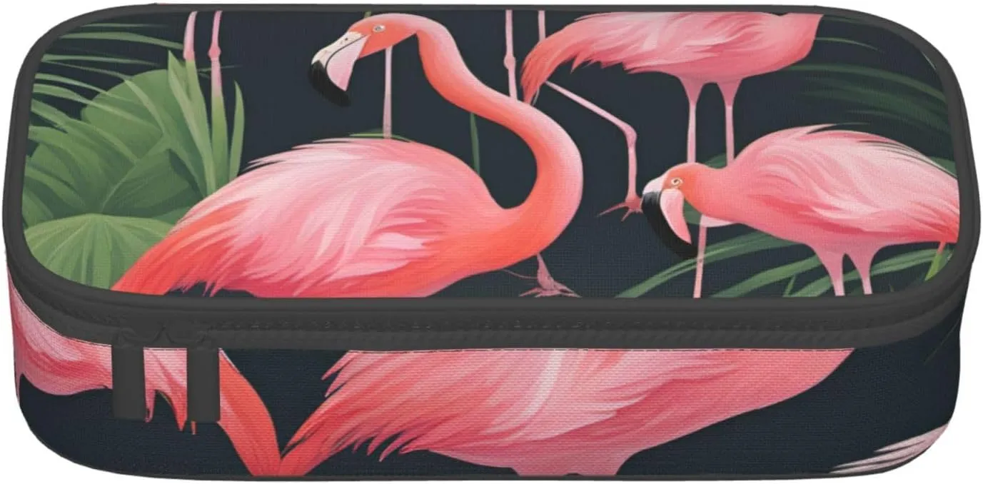 Red Flamingo Succulent Plants Print Large Capacity Compartments Pencil Case Pencil Pouch Bag Travel Toiletry Organizer Bag