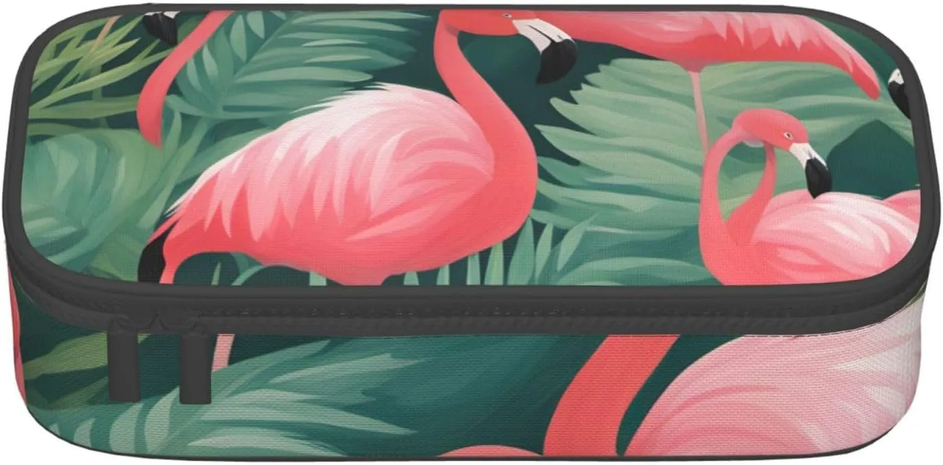 Red Flamingo Succulent Plants Print Large Capacity Compartments Pencil Case Pencil Pouch Bag Travel Toiletry Organizer Bag