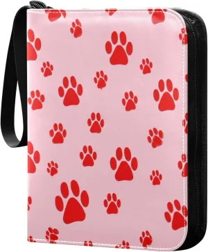 Red Paw Prints Card Binder 4 Pockets, 400 Pockets Trading Card Binder Removable Card Albums Card Holder for Games, Sports, Football, Baseball Cards