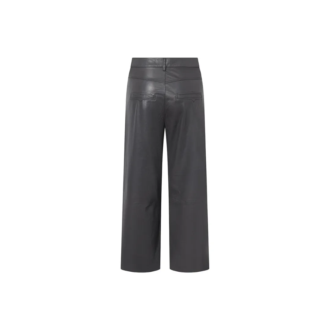 Regular fitting women leather pants grey