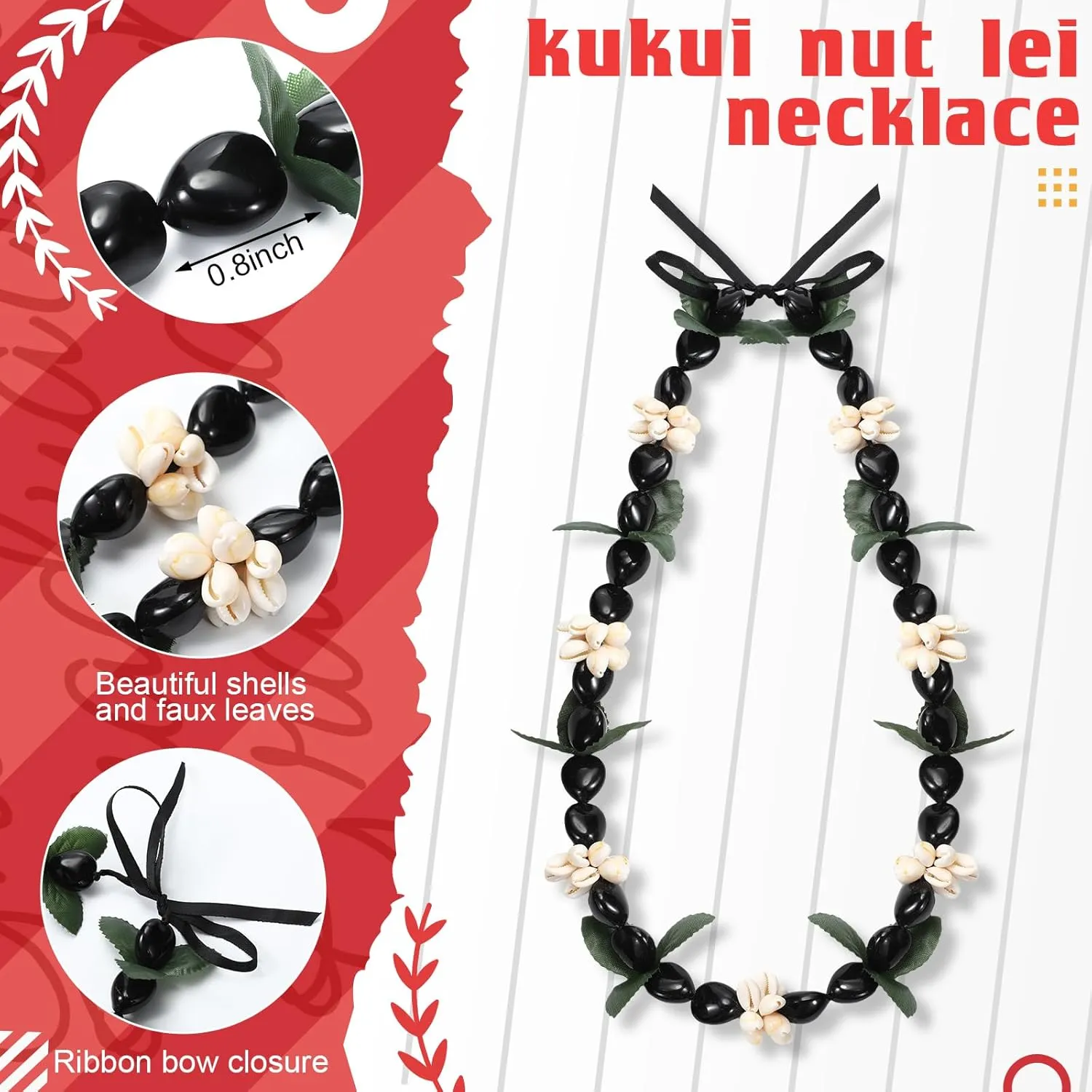 Remuuly 2 Pcs Graduation Leis 2025 Graduation Ribbon Lei Hawaiian Kukui Nut Lei Braided Necklace Beads Necklaces 2025 Graduation Gifts Party Accessories for Women and Men