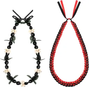 Remuuly 2 Pcs Graduation Leis 2025 Graduation Ribbon Lei Hawaiian Kukui Nut Lei Braided Necklace Beads Necklaces 2025 Graduation Gifts Party Accessories for Women and Men