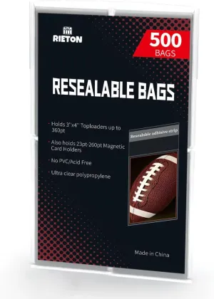 Resealable Team Set Bags - 500 ct | Archival Quality Polypropylene Resealable Card Sleeves Compatible with Toploaders, Standard Cards and Magnetic Holders