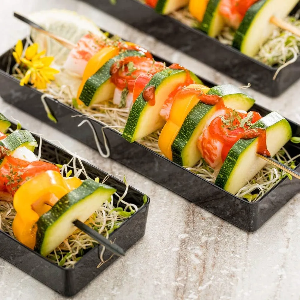 Restaurantware 5.2 x 1.8 Inch Mini Tasting Plates 100 Disposable Rectangle Plastic Plates - Durable Stylish Black Plastic Hors D'oeuvre Serving Plates For Desserts Or Appetizers At Parties