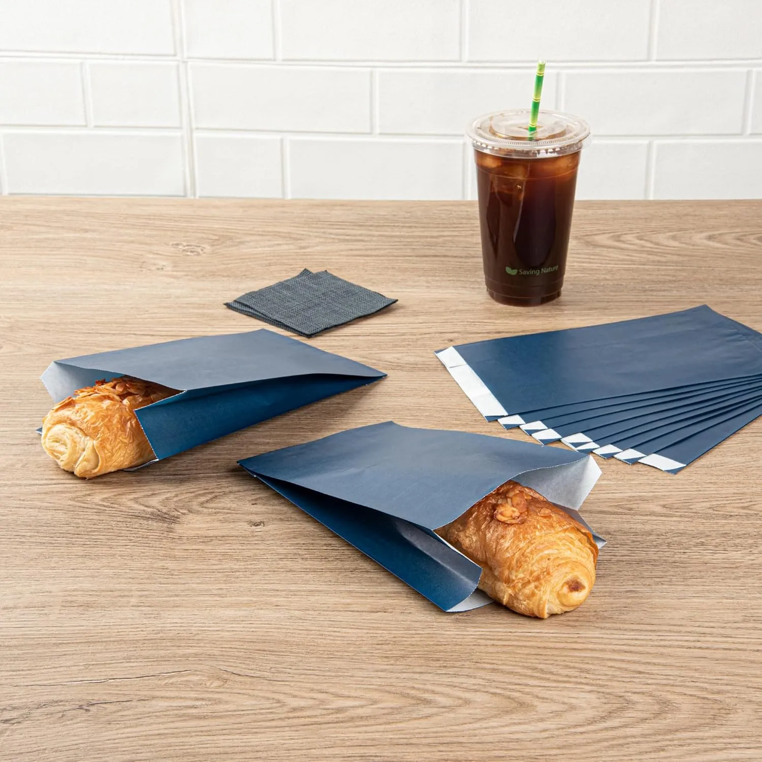 Restaurantware Bag Tek 4.9 x 3 x 8.7 Inch Paper Bags For Snacks 100 Durable French Fry Bags - Disposable Greaseproof Paper Midnight Blue Snack Bags For Popcorn Cookies Or Fries