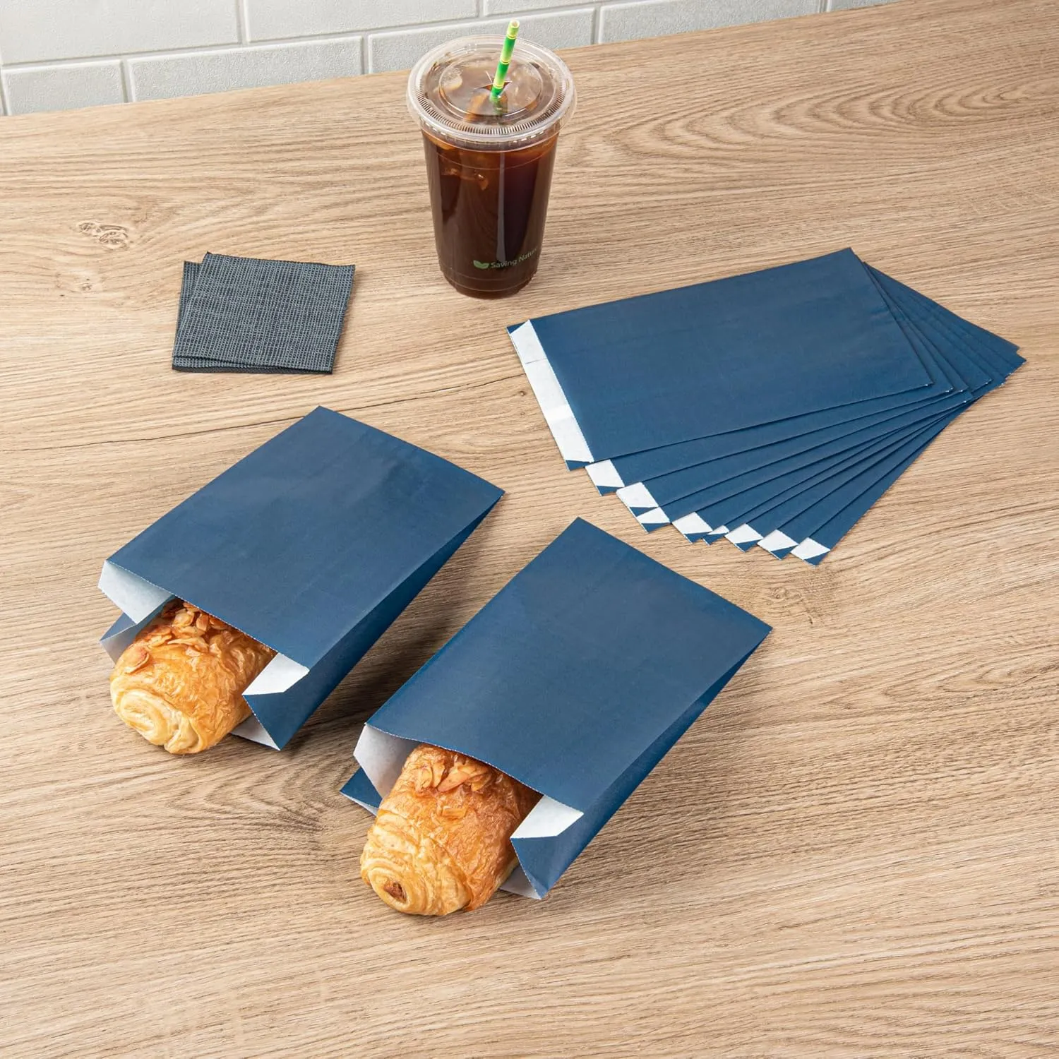 Restaurantware Bag Tek 4.9 x 3 x 8.7 Inch Paper Bags For Snacks 100 Durable French Fry Bags - Disposable Greaseproof Paper Midnight Blue Snack Bags For Popcorn Cookies Or Fries