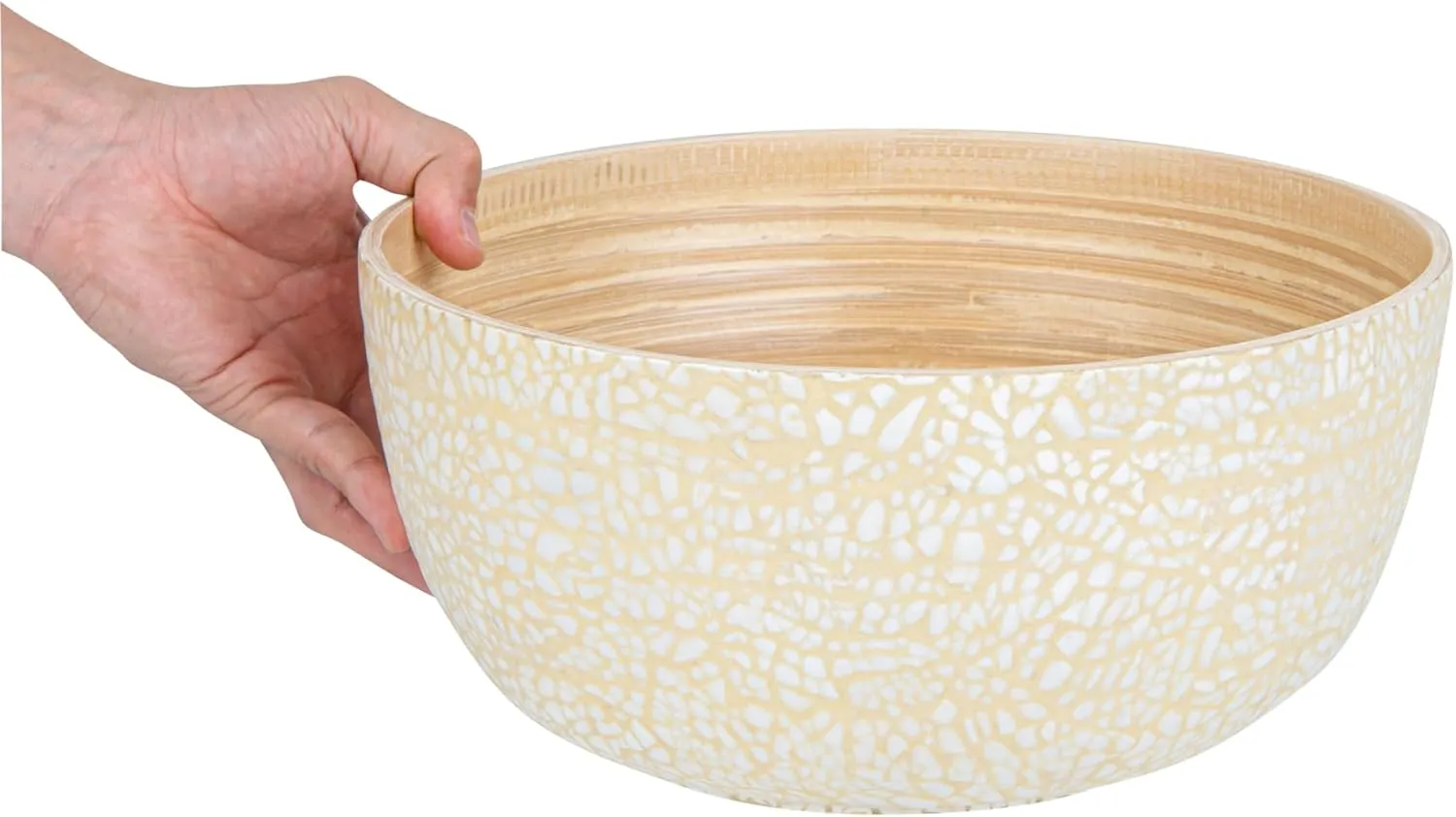 Restaurantware-Bambuddha 30 Ounce Large Salad Bowl, 1 Heavy-duty Round Salad Bowl - Sustainable, Reusable, Beige Bamboo Serving Bowl, Eggshell Print, For Serving Salads, Fruits, And Appetizers