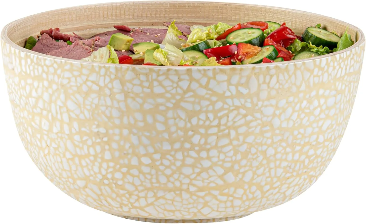 Restaurantware-Bambuddha 30 Ounce Large Salad Bowl, 1 Heavy-duty Round Salad Bowl - Sustainable, Reusable, Beige Bamboo Serving Bowl, Eggshell Print, For Serving Salads, Fruits, And Appetizers