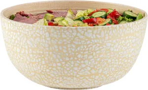 Restaurantware-Bambuddha 30 Ounce Large Salad Bowl, 1 Heavy-duty Round Salad Bowl - Sustainable, Reusable, Beige Bamboo Serving Bowl, Eggshell Print, For Serving Salads, Fruits, And Appetizers