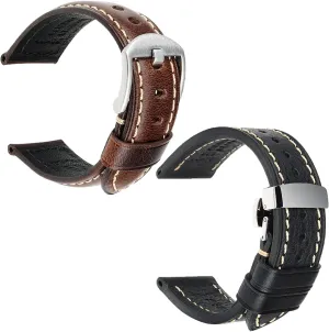 REZERO Oil Wax Leather Watch Band 20mm   Handmade Calfskin Replacement Strap 20mm with Butterfly Clasp