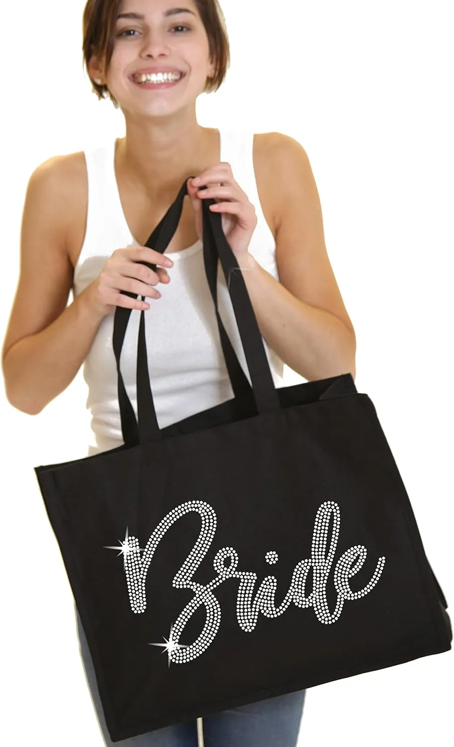 Rhinestone Canvas Bride Tote - Bride to Be Gift Bags JUMBO SIZE 18" x 14" Tote Bag - Tote Bag Bridal Gifts