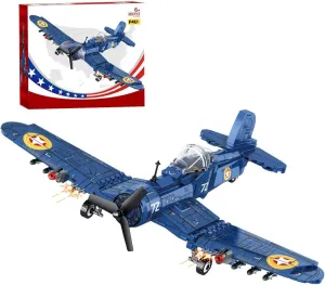 RiceBlock Attack Airplane F4U Building Set, Military Theme Building Toys for Boys Kids Ages 8-12, 440 Pieces