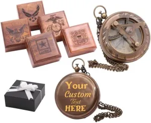 RII Antique Nautical Directional Magnetic Sundial Brass Compass, Personalized Antique Decor Birthday Gifts for Men, Astrolabe for Him, Baptism Gifts with Engraved Quotes