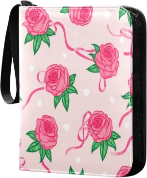 Roses Card Binder 4 Pockets, 400 Pockets Trading Card Binder Removable Card Albums Card Holder for Games, Sports, Football, Baseball Cards