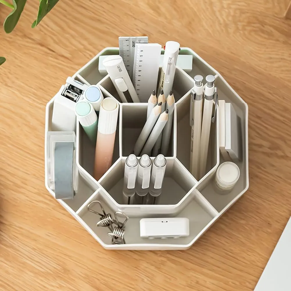 Rotating Art Supply Storage Organizer,Pencil Holder with 9 Compartment, Pen Storage Organizer, for Kids Art Desk, Homeschool Supplies, Home Office Desktop Organizer(White)