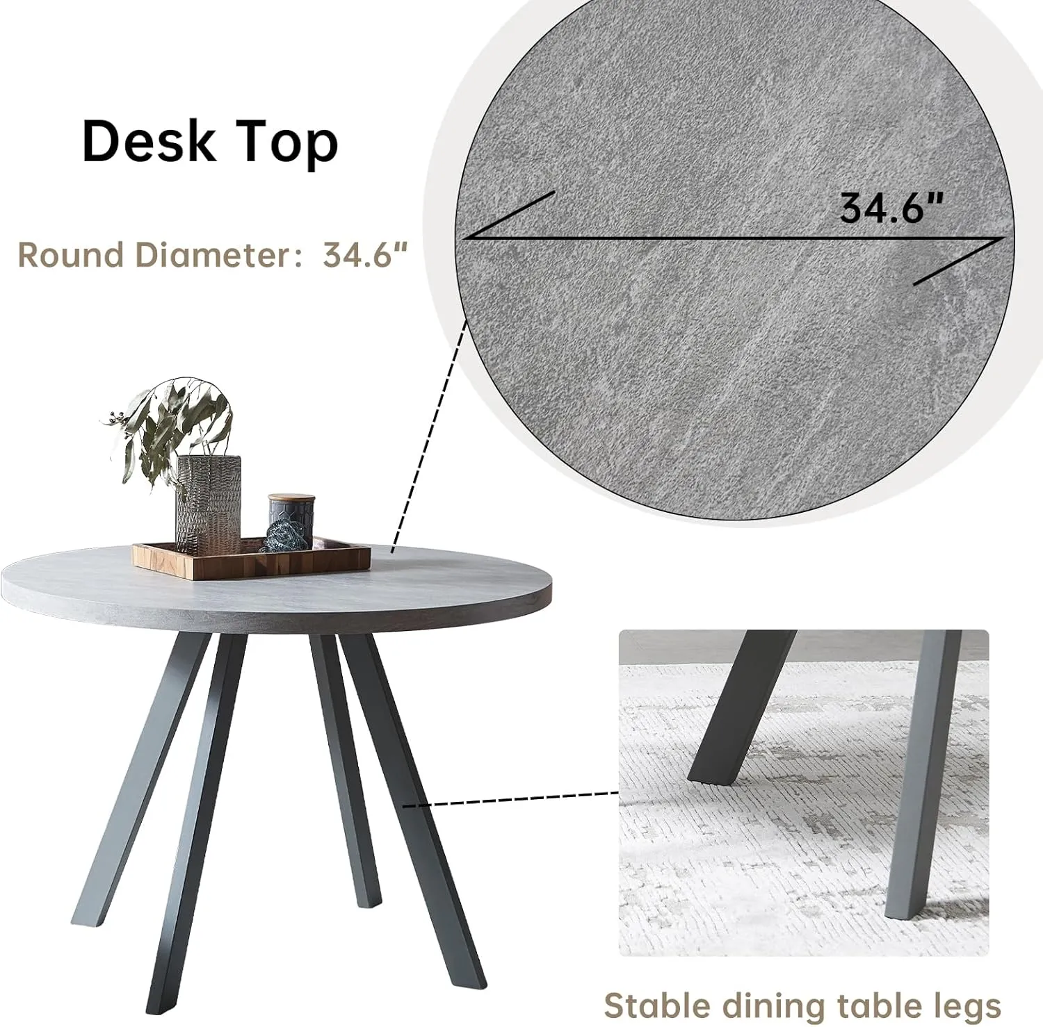 Round Dining Table Set, Mid Century Modern Small Round Dining Table Set, Saving Space (Table   2 Grey Chairs)