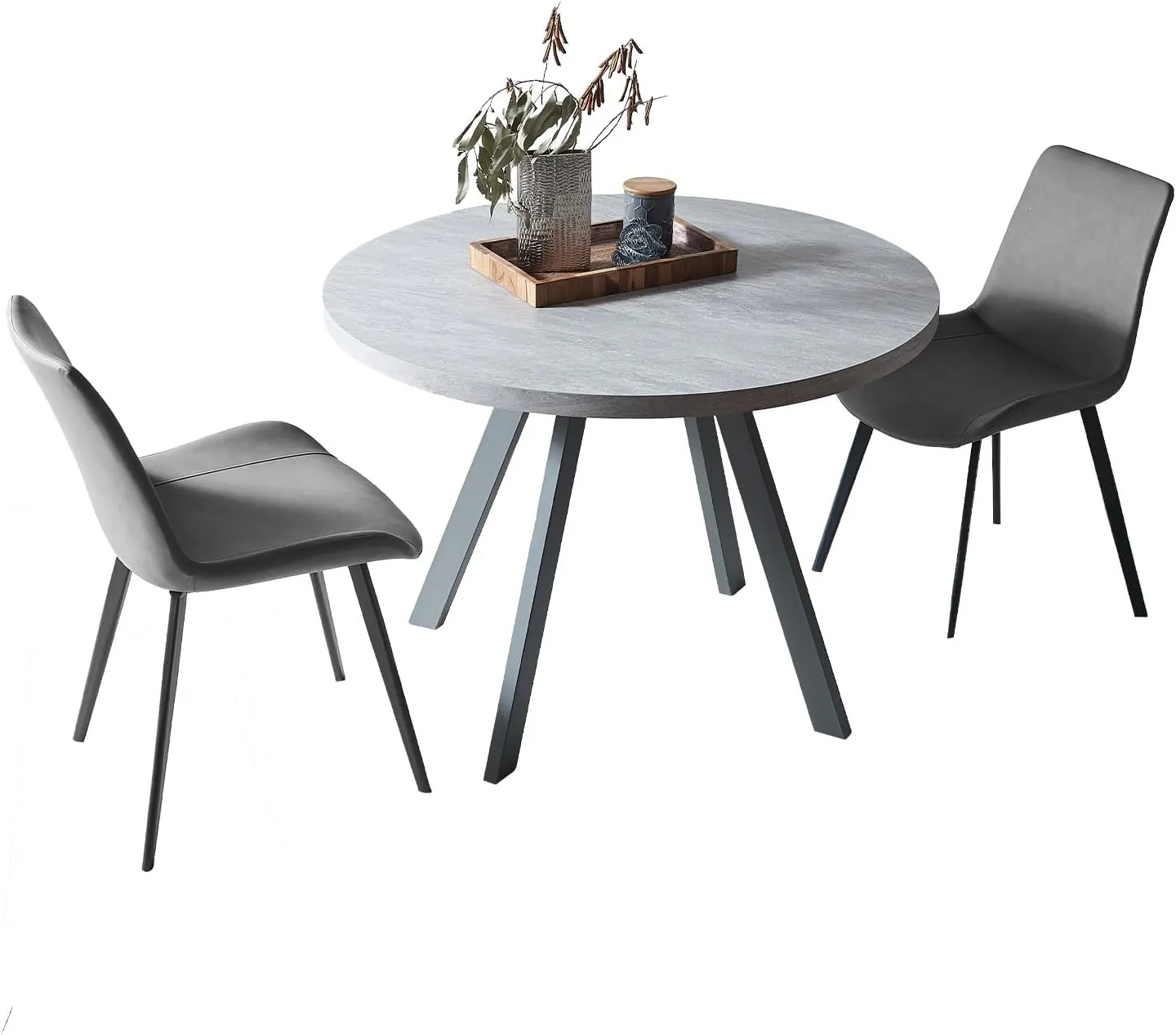 Round Dining Table Set, Mid Century Modern Small Round Dining Table Set, Saving Space (Table   2 Grey Chairs)