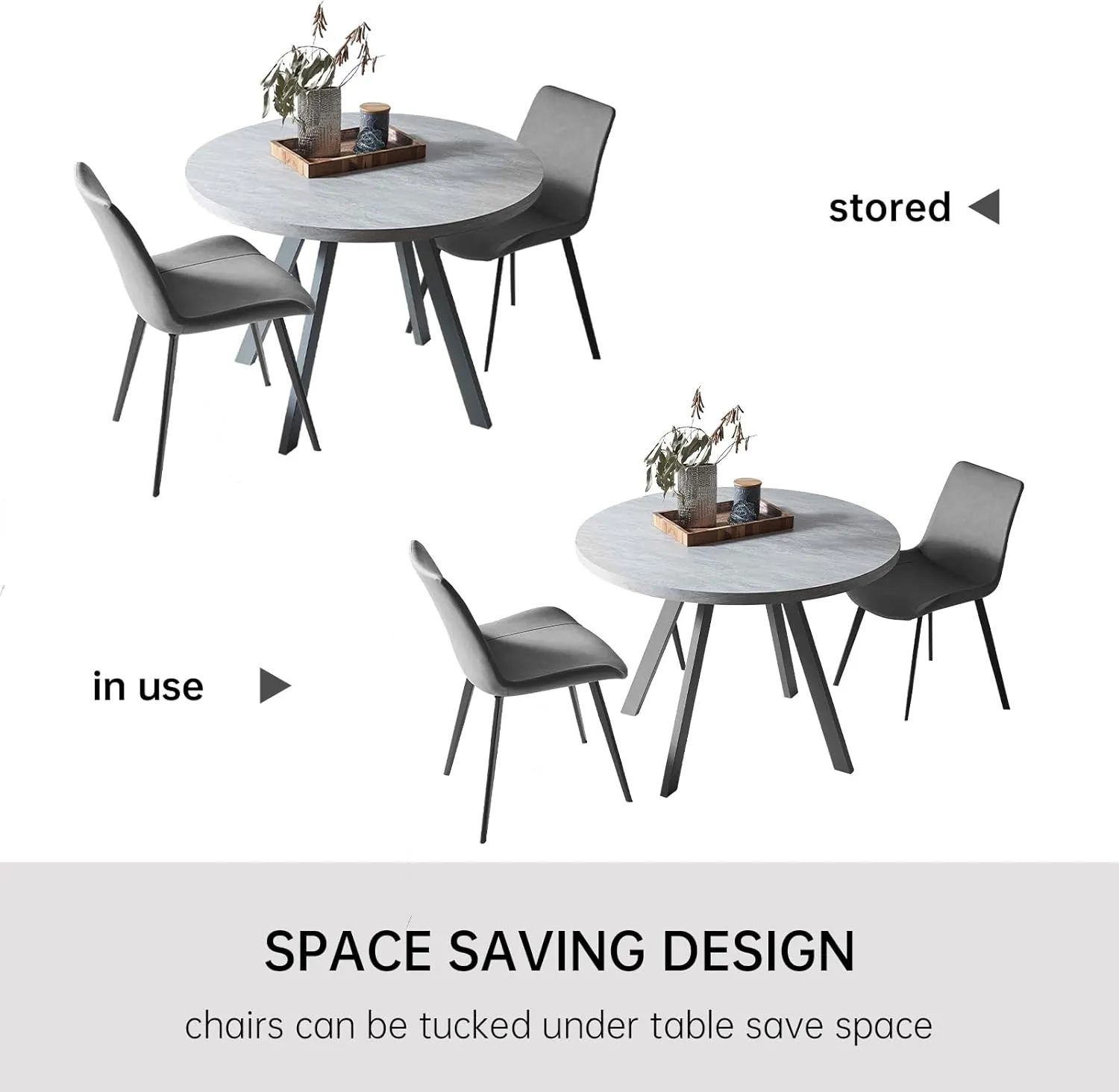 Round Dining Table Set, Mid Century Modern Small Round Dining Table Set, Saving Space (Table   2 Grey Chairs)