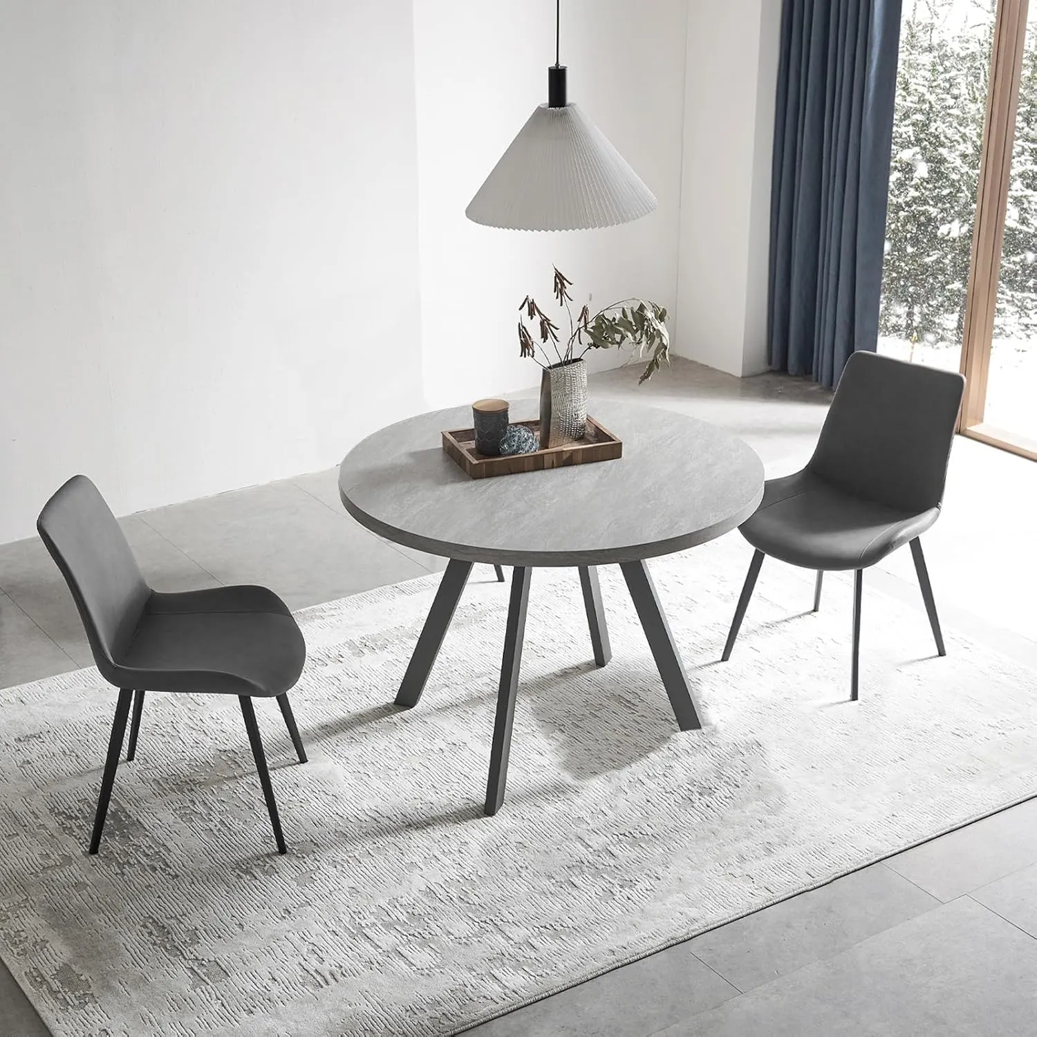 Round Dining Table Set, Mid Century Modern Small Round Dining Table Set, Saving Space (Table   2 Grey Chairs)