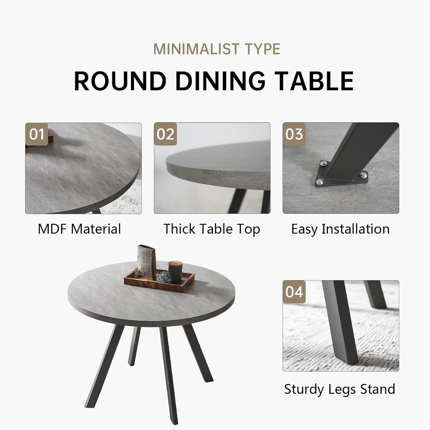 Round Dining Table Set, Mid Century Modern Small Round Dining Table Set, Saving Space (Table   2 Grey Chairs)