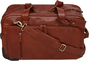S Babila Top Grain Leather Wheeled Holdall Duffle Overnight Hand Luggage Roller Cabin Bag