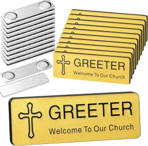 Sabary 10 Pcs Magnetic Greeter Name Tag for Church Welcome to Our Church 1 x 3 Inch Personalized Tag Cross Design Acrylic Badge with Magnet Reusable Name Badge Bulk for Uniform Clothe Gathering(Gold)