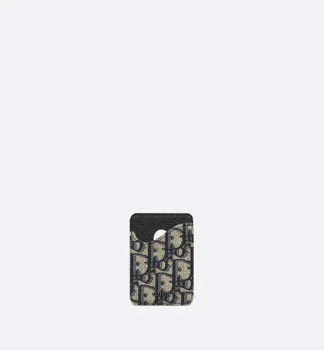 Saddle Magnetic Card Holder • Beige and Black Dior Oblique Jacquard and Black Grained Calfskin