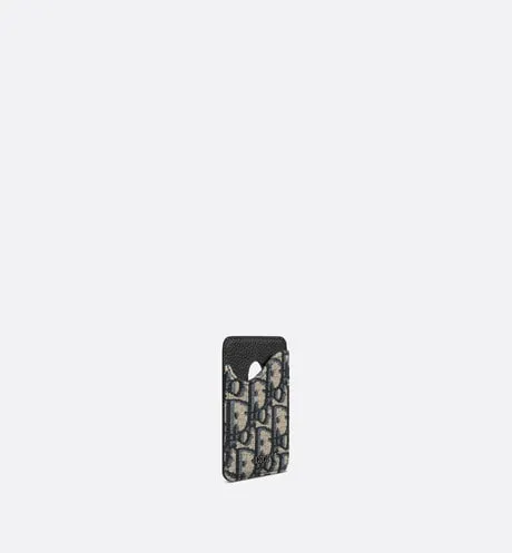 Saddle Magnetic Card Holder • Beige and Black Dior Oblique Jacquard and Black Grained Calfskin