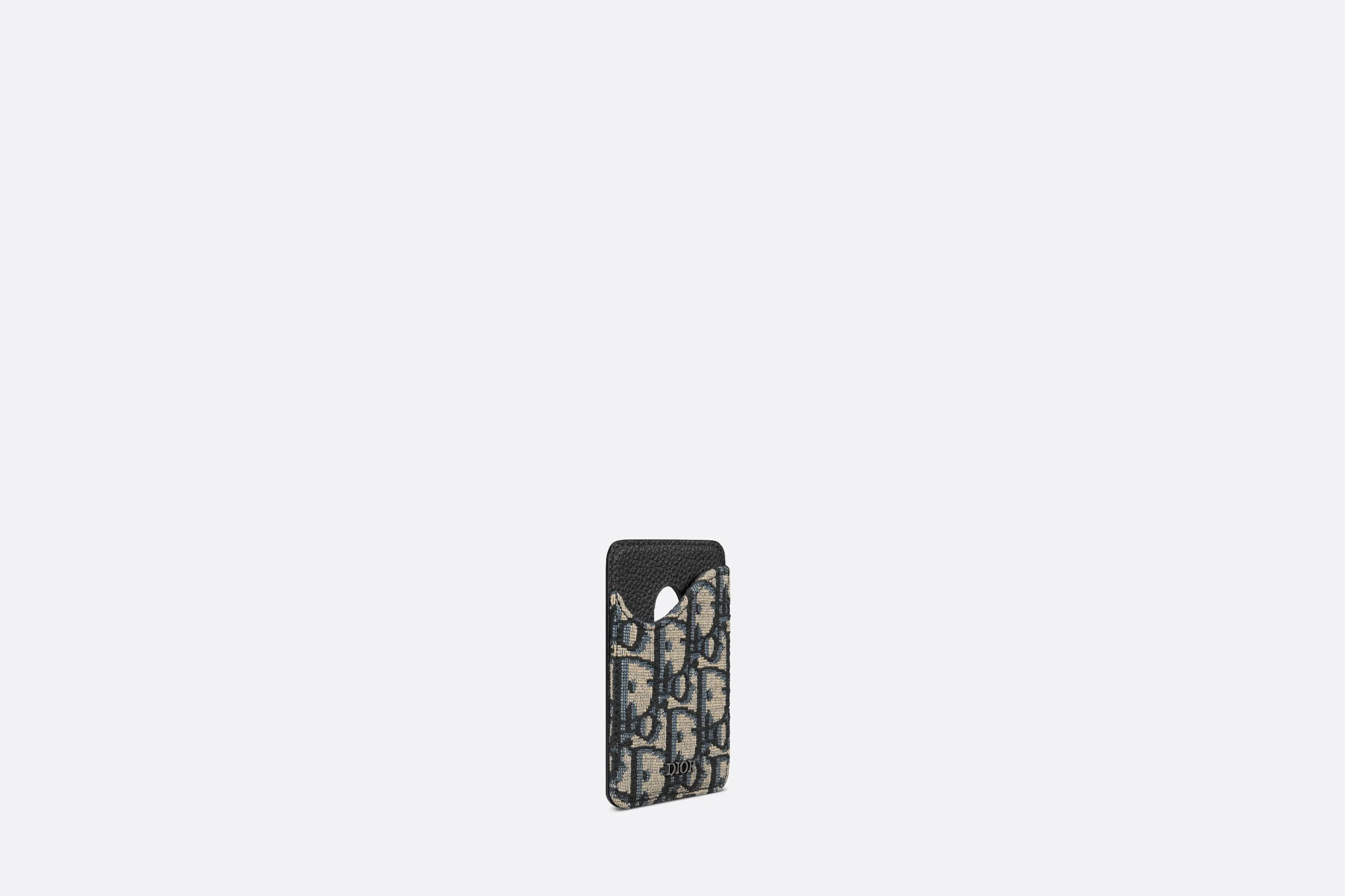 Saddle Magnetic Card Holder • Beige and Black Dior Oblique Jacquard and Black Grained Calfskin