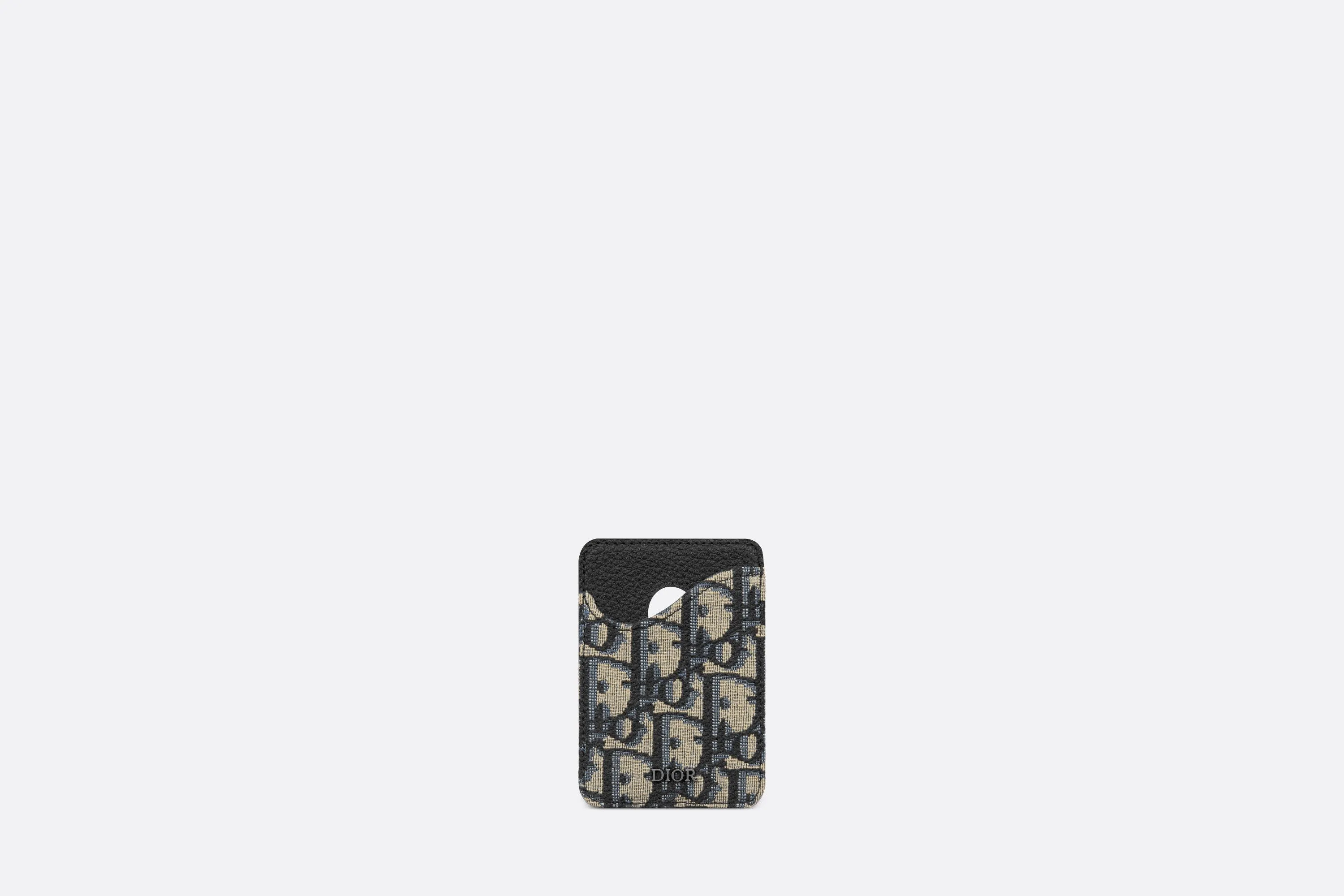 Saddle Magnetic Card Holder • Beige and Black Dior Oblique Jacquard and Black Grained Calfskin