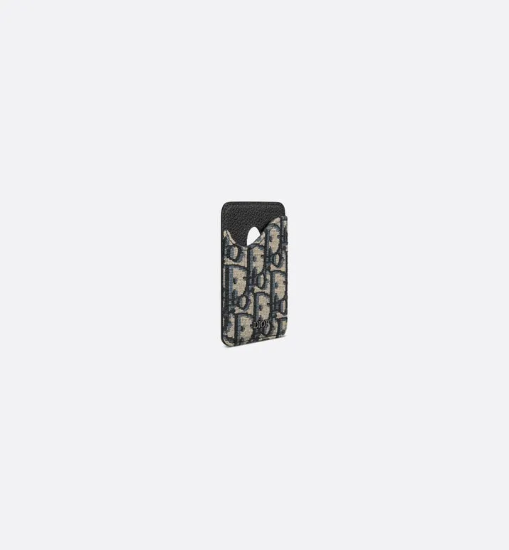 Saddle Magnetic Card Holder • Beige and Black Dior Oblique Jacquard and Black Grained Calfskin