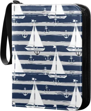 Sailboats Card Binder 4 Pockets, 400 Pockets Trading Card Binder Removable Card Albums Card Holder for Games, Sports, Football, Baseball Cards