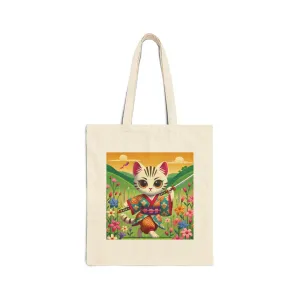Samurai Kitten Cotton Canvas Tote Bag