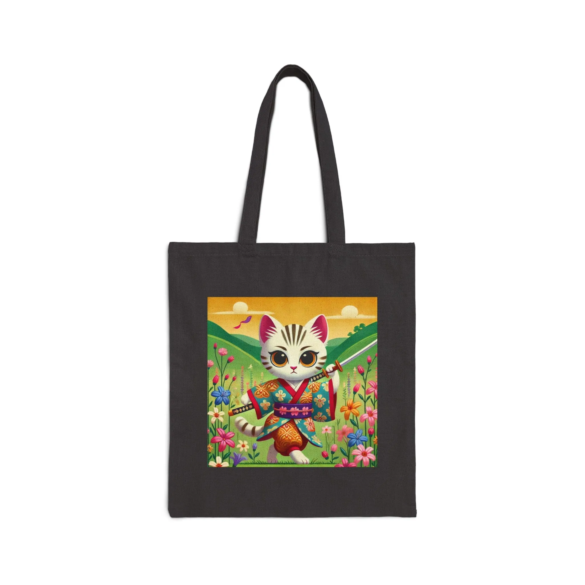 Samurai Kitten Cotton Canvas Tote Bag