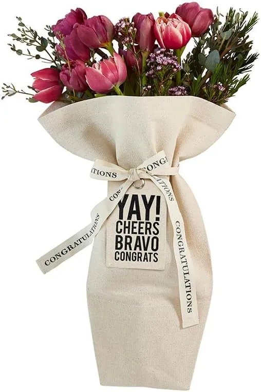 Santa Barbara Design Studio Flower Bouquet Bag Hold Everything - Waterproof Lined 100% Cotton Canvas Reusable Floral Arrangement Supplies, 17 x 11-Inch, Congrats