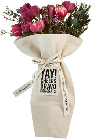Santa Barbara Design Studio Flower Bouquet Bag Hold Everything - Waterproof Lined 100% Cotton Canvas Reusable Floral Arrangement Supplies, 17 x 11-Inch, Congrats