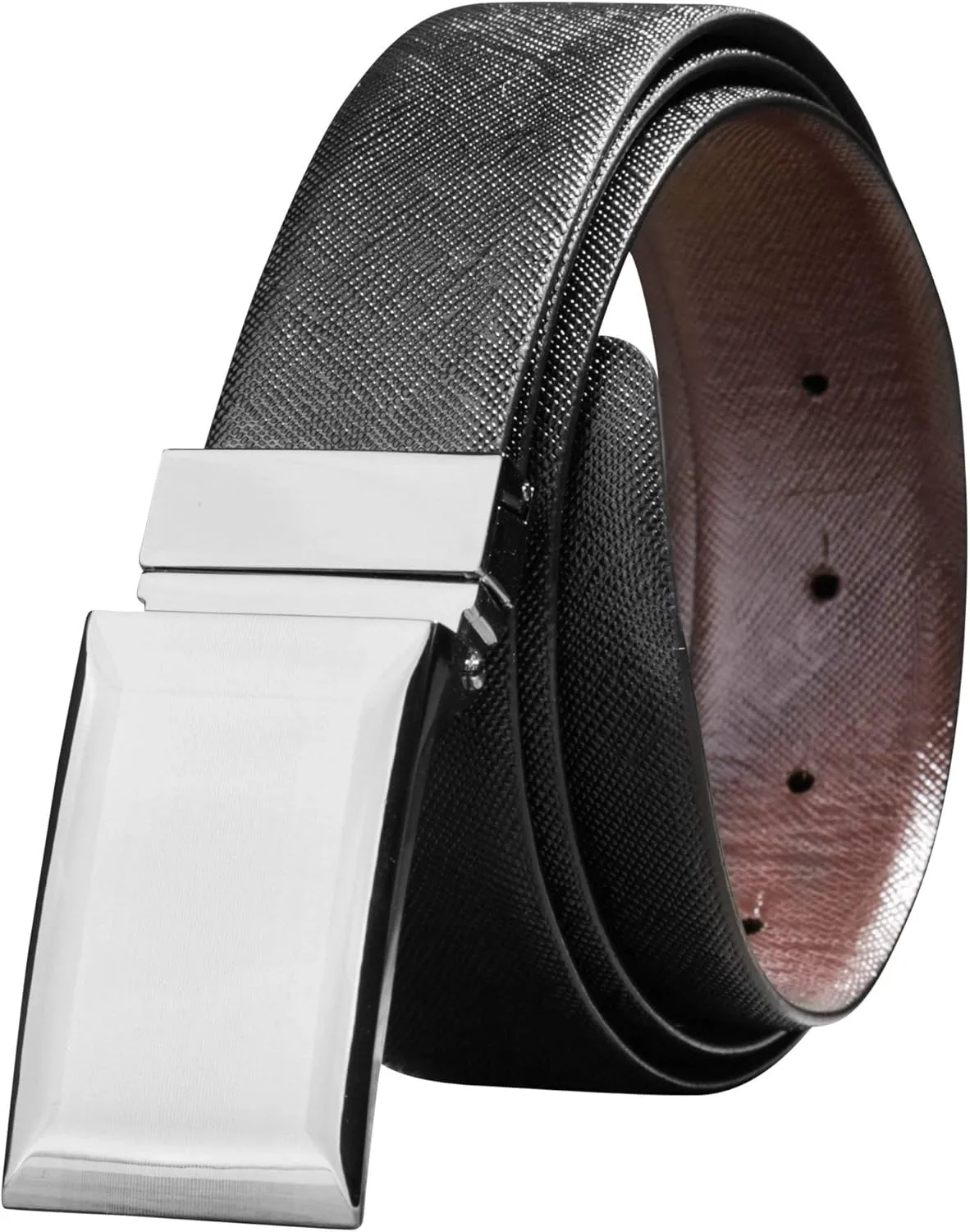 Savile Row Men's Reversible Leather Belt Plaque Buckle Black Brown with Gift box_Size 40