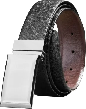 Savile Row Men's Reversible Leather Belt Plaque Buckle Black Brown with Gift box_Size 40