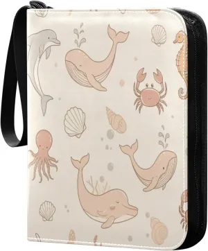 Sea Animals Card Binder 4 Pockets, 400 Pockets Trading Card Binder Removable Card Albums Card Holder for Games, Sports, Football, Baseball Cards