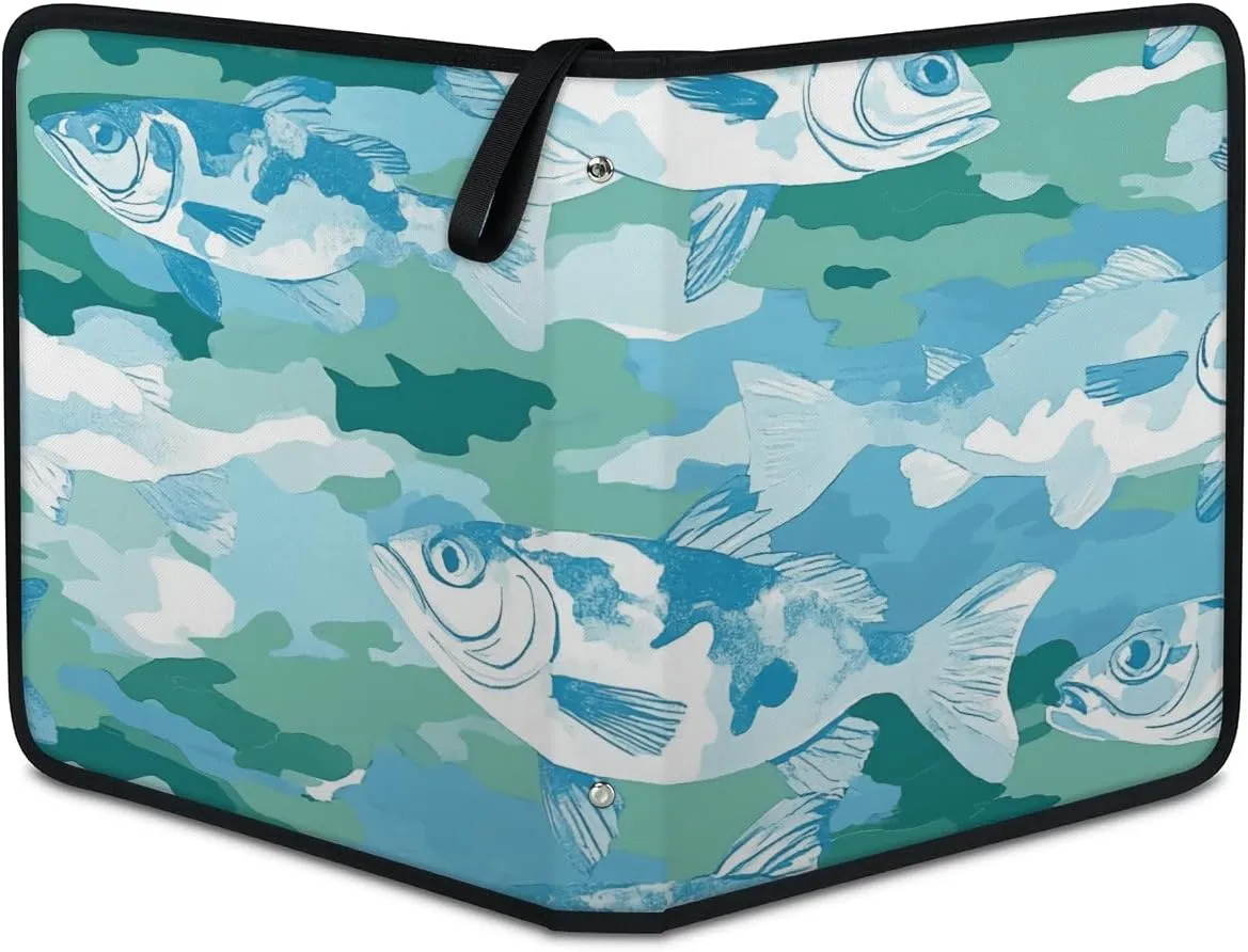 Sea Fish Trading Card Binder 4 Pocket 400 Cards Holder Collector Album with 50 Removable Sleeves Toys Gifts for Boys Girls Ocean Fish Camouflage Game Sports Cards