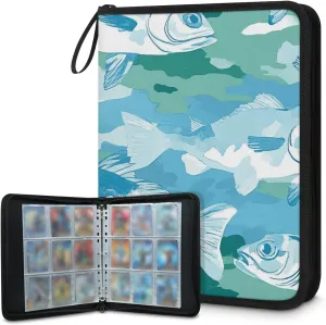 Sea Fish Trading Card Binder 4 Pocket 400 Cards Holder Collector Album with 50 Removable Sleeves Toys Gifts for Boys Girls Ocean Fish Camouflage Game Sports Cards