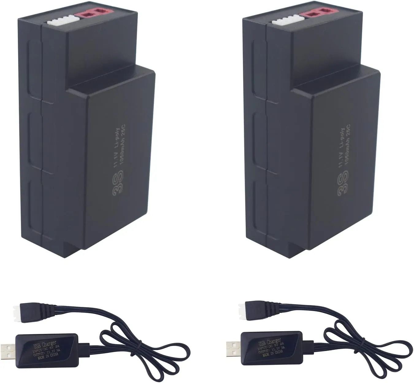 sea jump 2PCS 11.1V 1050mAh 3S Upgrade Lithium Battery with USB Charging Cable for MJX H16 H16P H16E H16H H16DR H16SC H16BM RC High-Speed Racing Car,Backup Battery