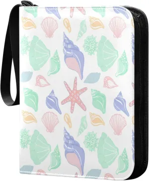 Seashells Card Binder 4 Pockets, 400 Pockets Trading Card Binder Removable Card Albums Card Holder for Games, Sports, Football, Baseball Cards
